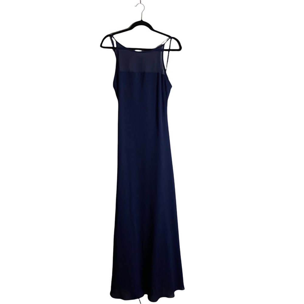 Navy Sleeveless Maxi Dress with Sheer Yoke